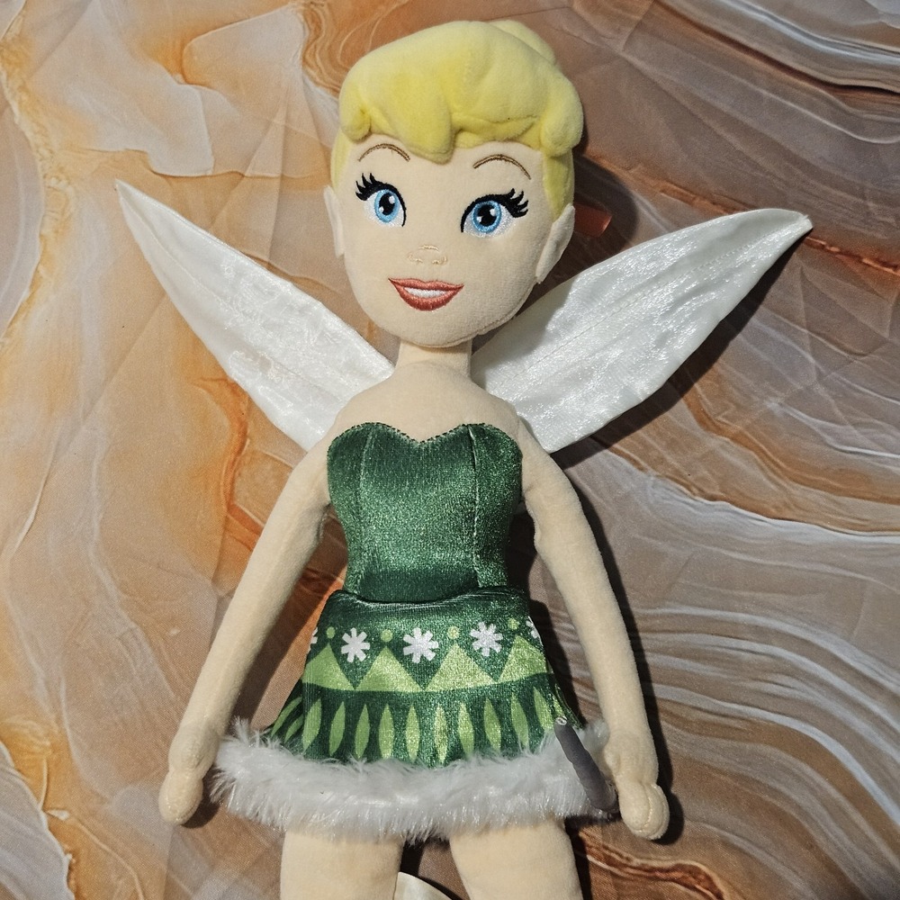 Disney Tinker Bell Winter Christmas Plush Doll Green Dress Fairy 17" Peter Pan